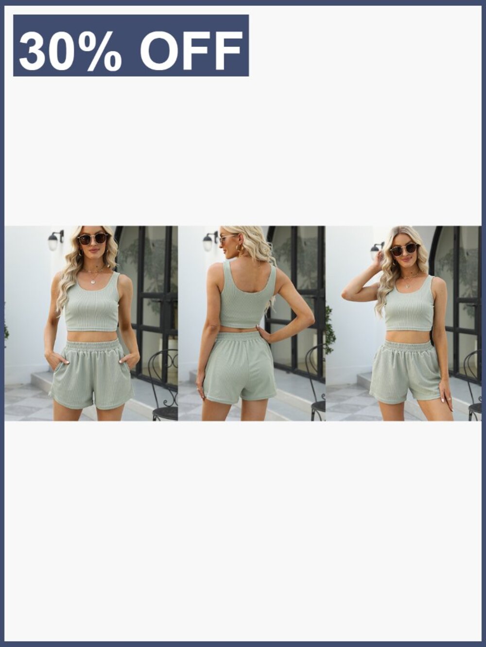 Two Piece Lounge Set Sleeveless Crop Top High Waisted Shorts - Picture 7 of 7